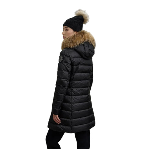 Piumino Donna Camelia lungo, con pelliccia rimovibile e patch log